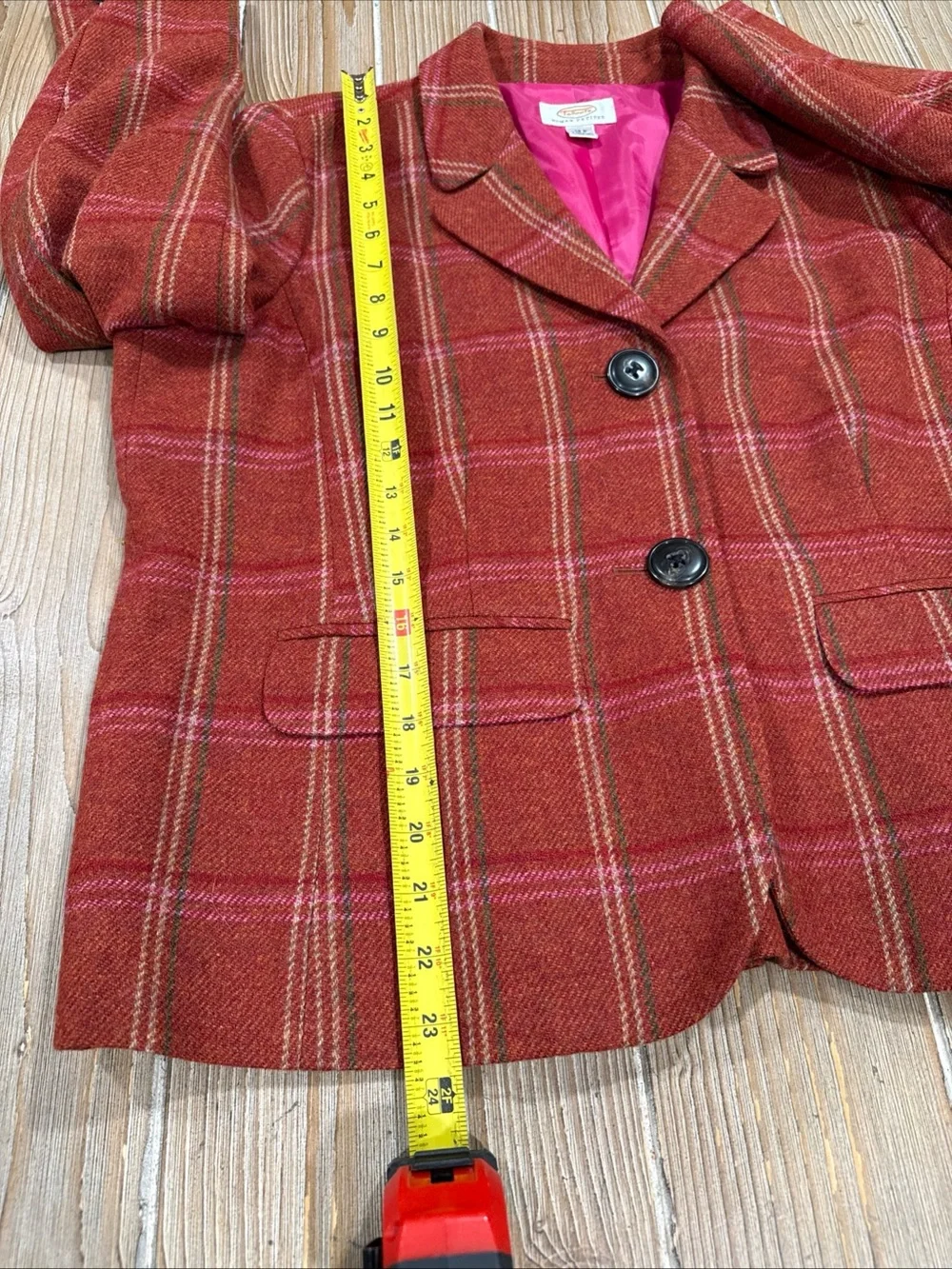Talbots 16W Petite Wool Plaid Blazer Jacket Grannycore Professorcore Orange